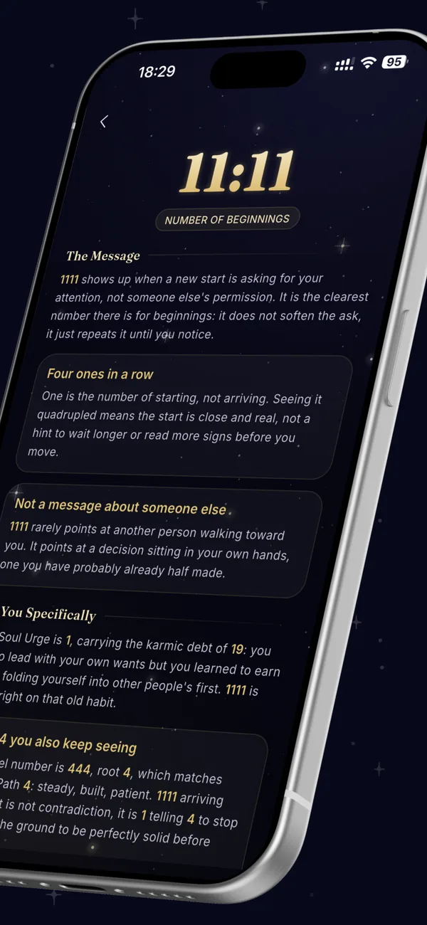 A decode of 11:11, the number of beginnings, read against the chart